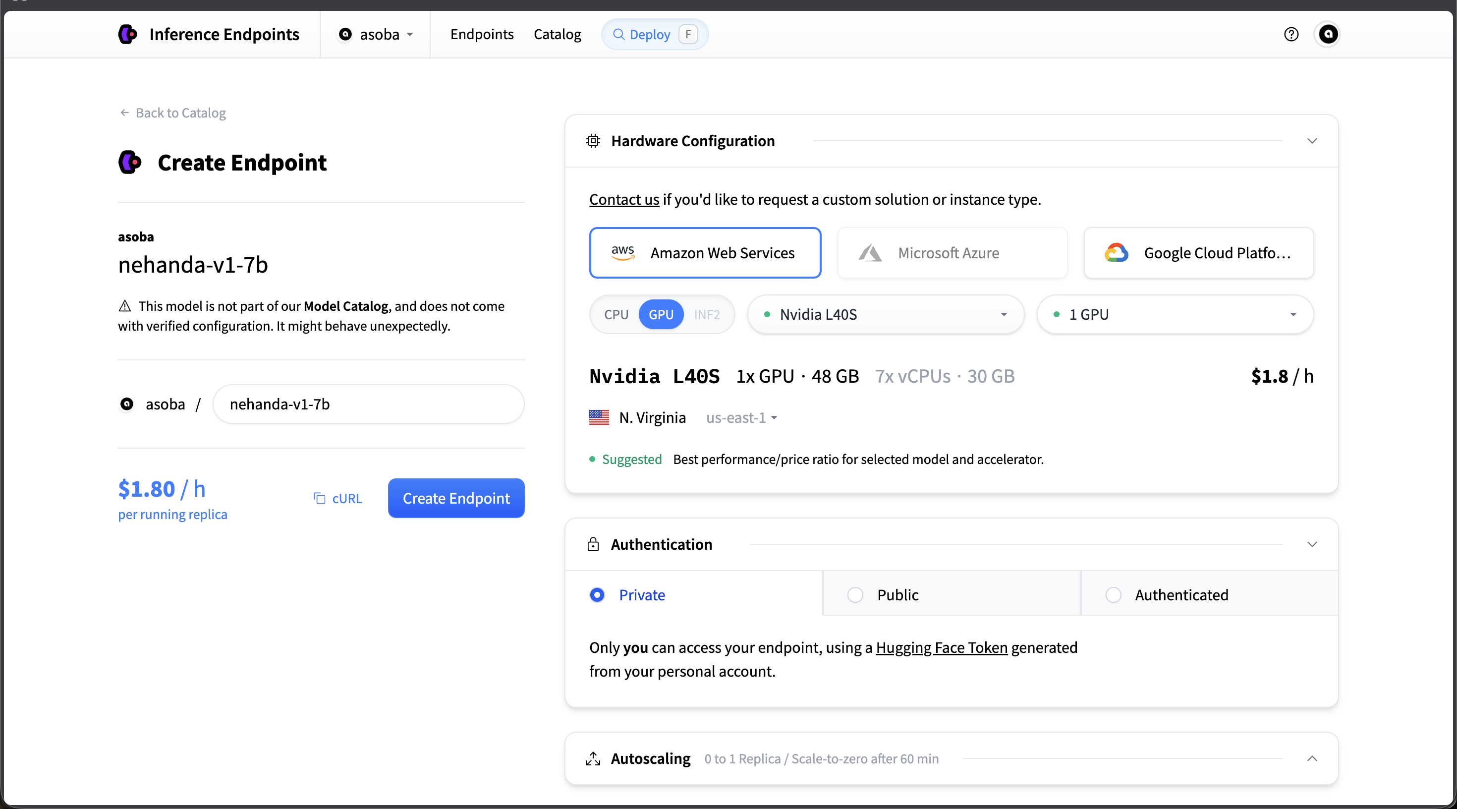 Create Endpoint configuration