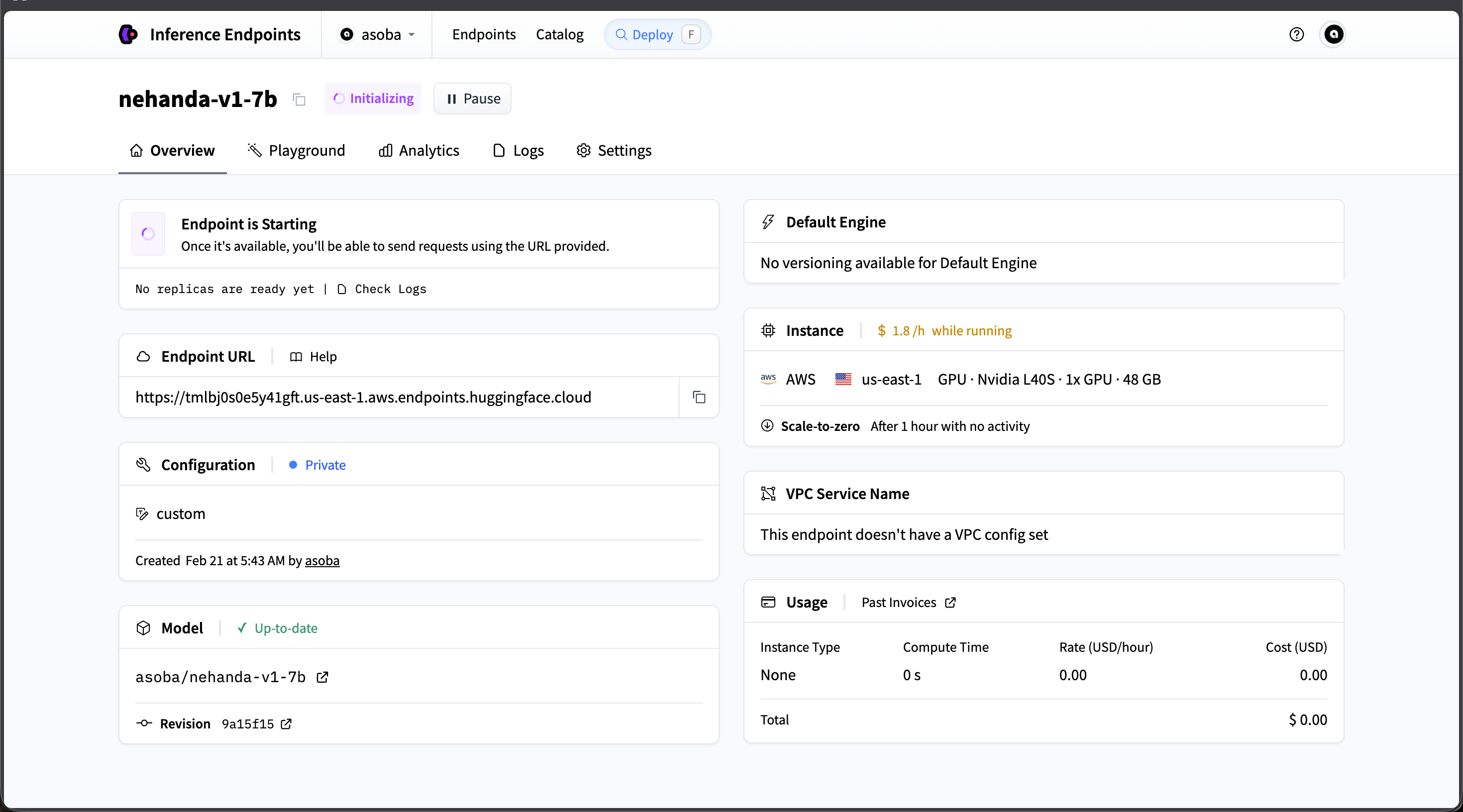 Nehanda endpoint initializing