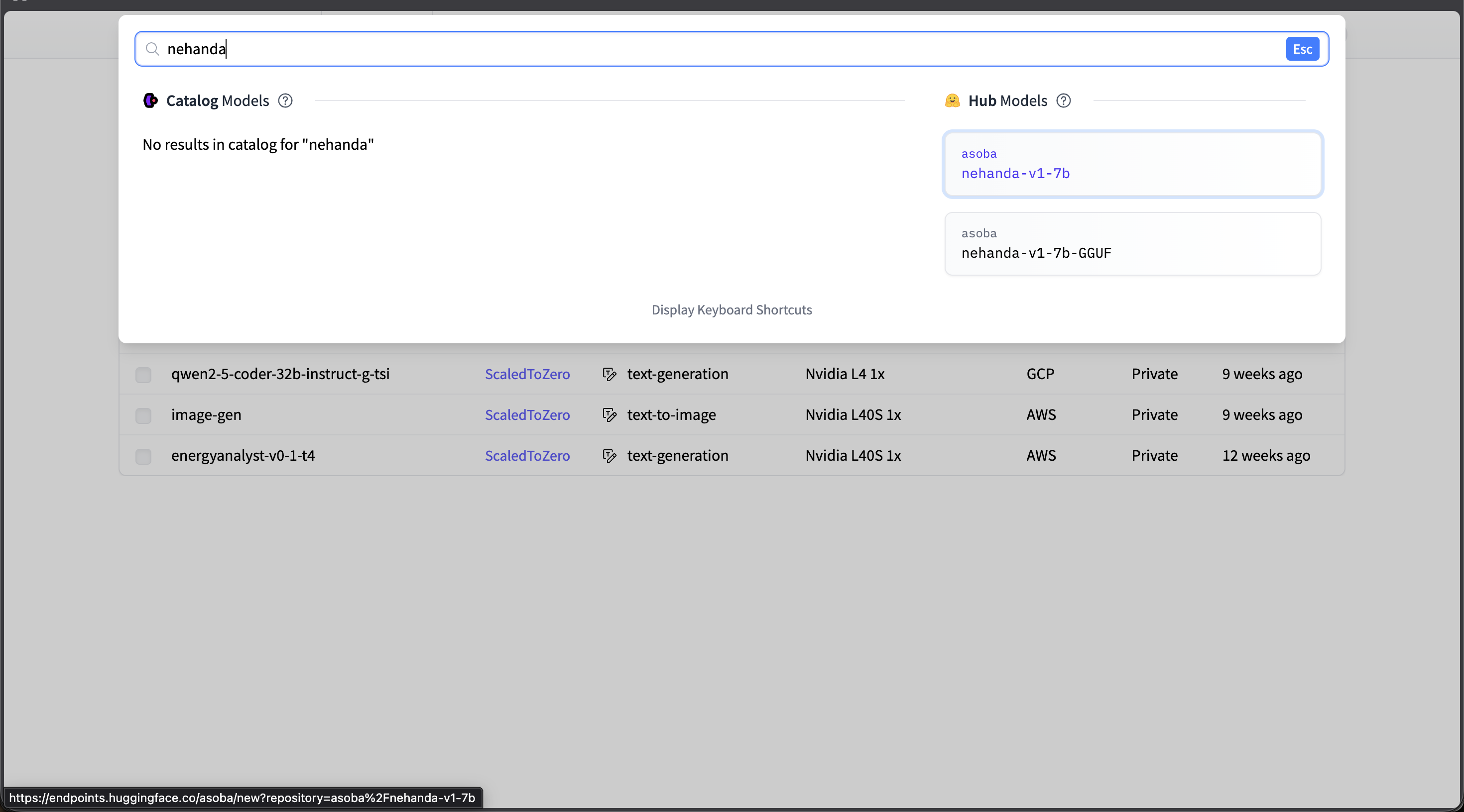 Searching for Nehanda on HF Inference Endpoints