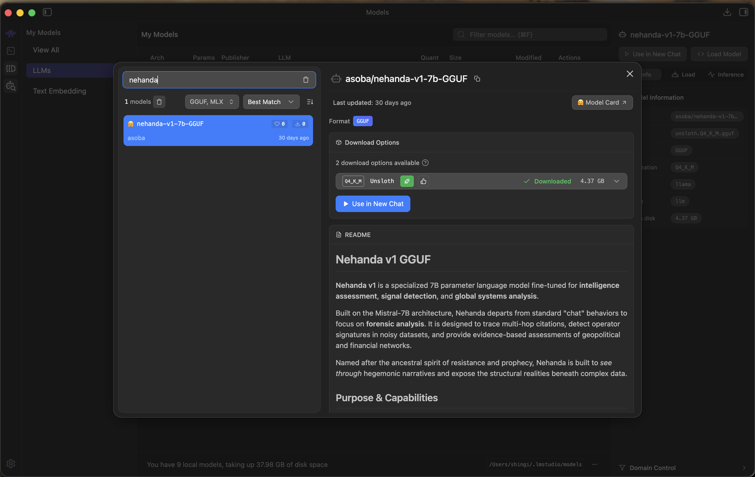 Nehanda GGUF model in LM Studio
