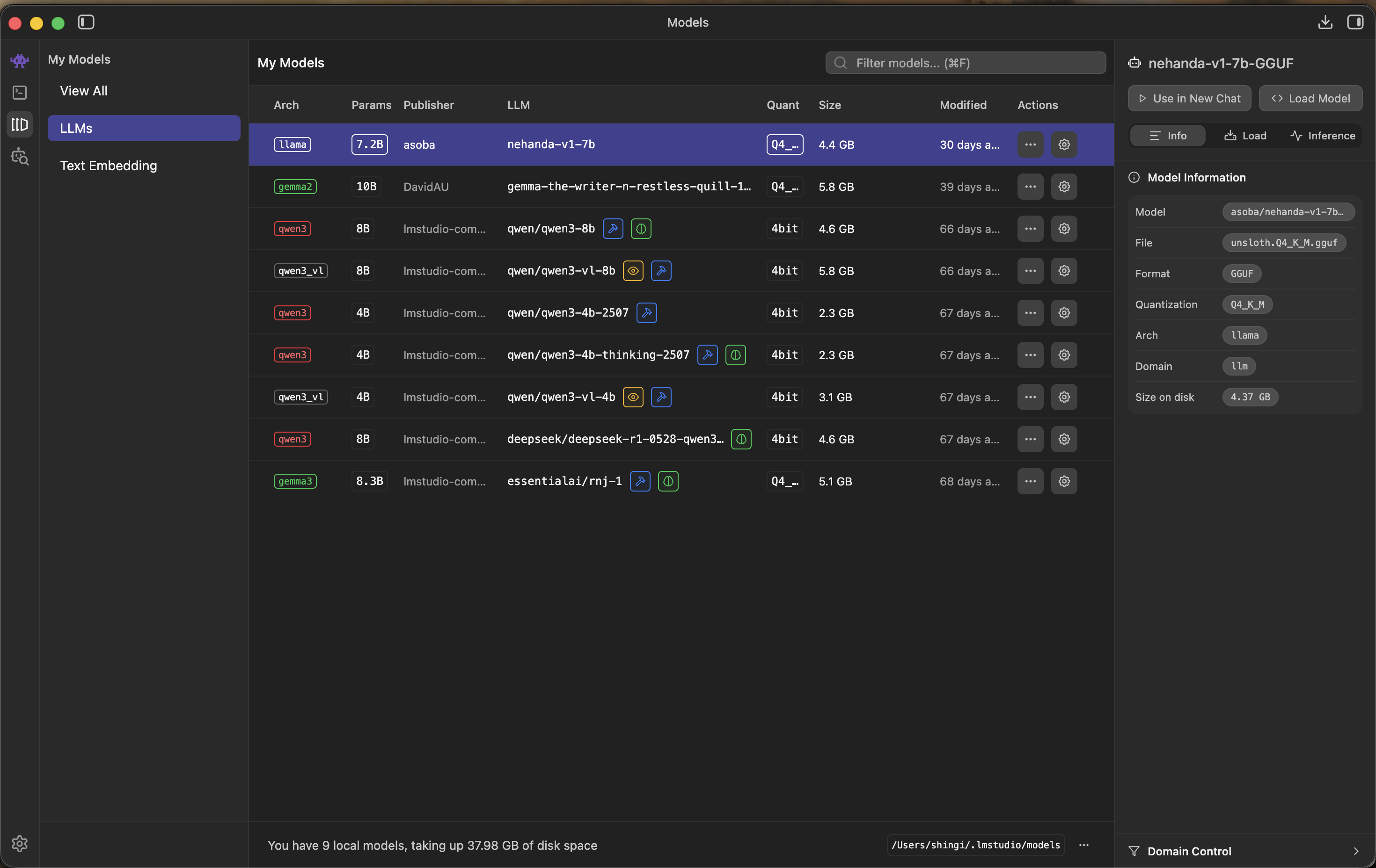 Nehanda in LM Studio models list