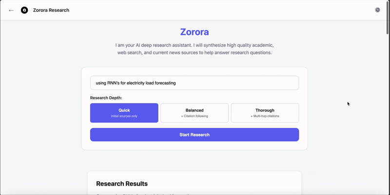 Zorora Web UI in action